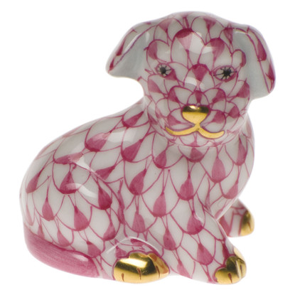 Herend Raspberry Fishnet Figurine - Miniature Puppy 1 inch L X 1.5 inch H