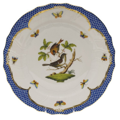 Herend Rothschild Bird Blue Border Dinner Plate - Motif 05 10.5 inch D