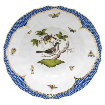 Herend Rothschild Bird Blue Border Rim Soup - Motif 01 9.5 inch D