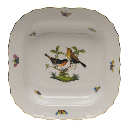 Herend Rothschild Bird Square Fruit Dish 11 inch Sq