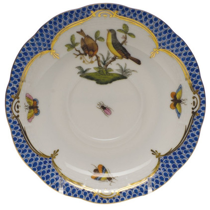Herend Rothschild Bird Blue Border Tea Saucer - Motif 07 6 inch D