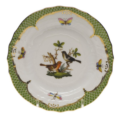 Herend Rothschild Bird Green Border Bread & Butter Plate - Motif 05 6 inch