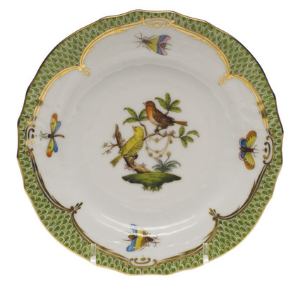 Herend Rothschild Bird Green Border Bread & Butter Plate - Motif 06 6 inch