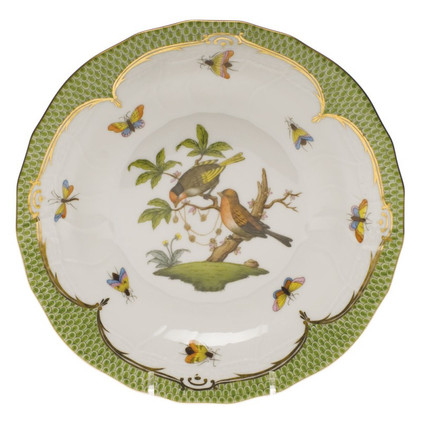 Herend Rothschild Bird Green Border Dessert Plate - Motif 10 8.25 inch