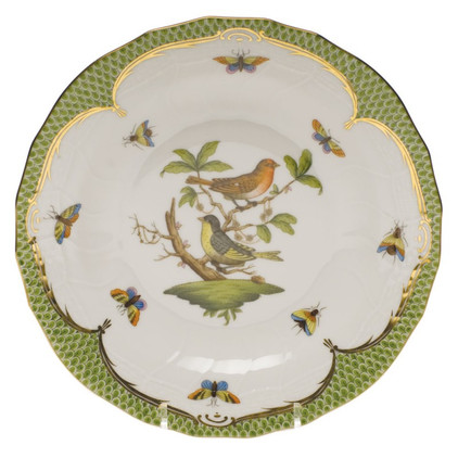 Herend Rothschild Bird Green Border Dessert Plate - Motif 03 8.25 inch