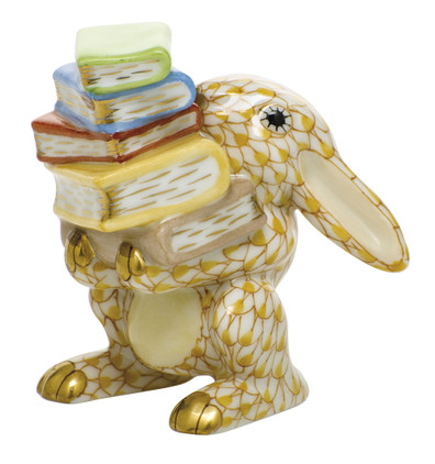 Herend Porcelain Shaded Butterscotch Scholarly Bunny 2.25L X 2.25H