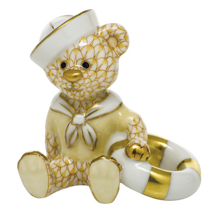 Herend Porcelain Shaded Butterscotch Sailor Bear 2.25L X 2.25H