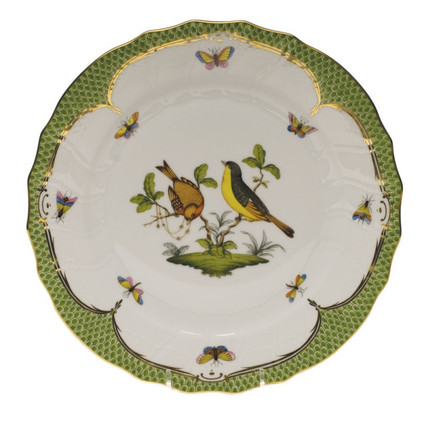 Herend Rothschild Bird Green Border Dinner Plate - Motif 07 10.5 inch D