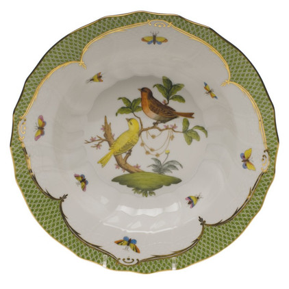 Herend Rothschild Bird Green Border Rim Soup - Motif 06 9.5 inch D