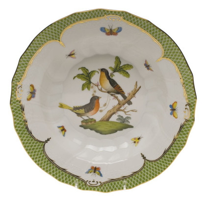 Herend Rothschild Bird Green Border Rim Soup - Motif 08 9.5 inch D