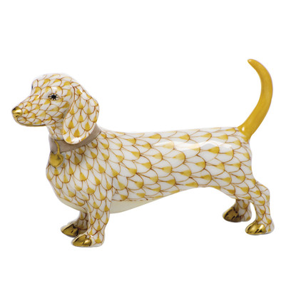 Herend Porcelain Shaded Butterscotch Dachshund 3.25L X 2.25H