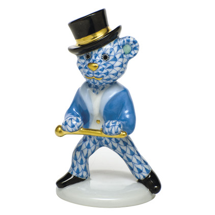 Herend Porcelain Shaded Blue Tap Dance Bear 2L X 3H