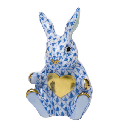 Herend Porcelain Shaded Blue Sweetheart Bunny 1.25L X 2.25H