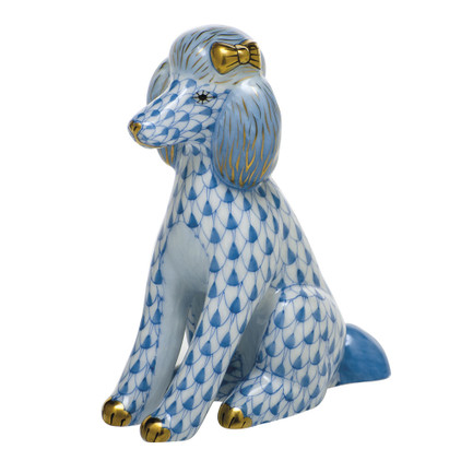 Herend Porcelain Shaded Blue Poodle 2.75L X 3.25H