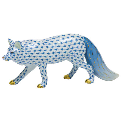 Herend Porcelain Shaded Blue Observant Fox 7.5L X 3H