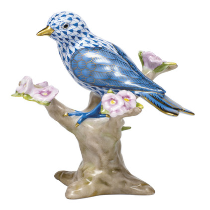 Herend Porcelain Shaded Blue Mountain Bunting 4.75L X 4.75H