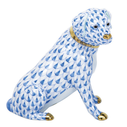 Herend Porcelain Shaded Blue Labrador Retriever 3L X 3.25H