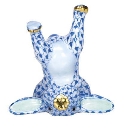 Herend Porcelain Shaded Blue Handstand Bunny 2.25L X 2.25H