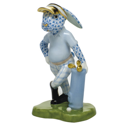 Herend Porcelain Shaded Blue Golf Bunny 2.25L X 4.25H