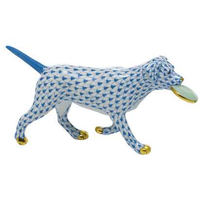 Herend Porcelain Shaded Blue Frisbee Dog 6.75L X 1.75W X 3.5H
