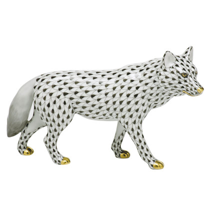 Herend Porcelain Shaded Black Wolf 7.25L X 4.25H