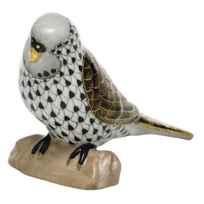 Herend Porcelain Shaded Black Parakeet 4L X 2.75H