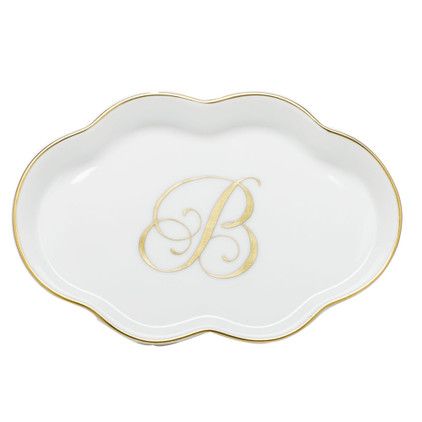 Herend Porcelain Scalloped Tray with B Monogram 5.5L