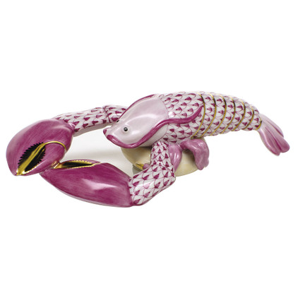 Herend Porcelain Shaded Raspberry Pink Small Lobster 6.25L X 1.25H