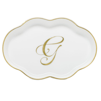 Herend Porcelain Scalloped Tray with G Monogram 5.5L