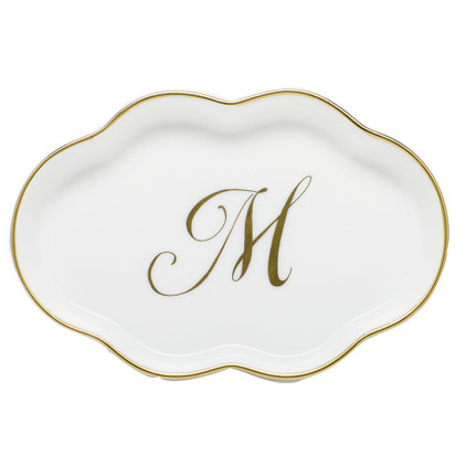 Herend Porcelain Scalloped Tray with M Monogram 5.5L