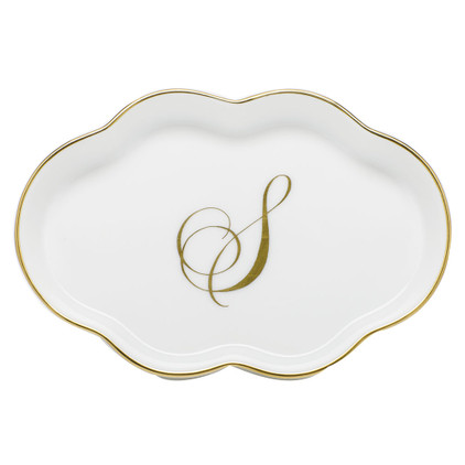 Herend Porcelain Scalloped Tray with S Monogram 5.5L