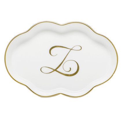 Herend Porcelain Scalloped Tray with Z Monogram 5.5L