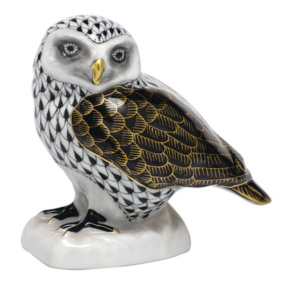Herend Porcelain Shaded Black Burrowing Owl 3.25L X 3.35H