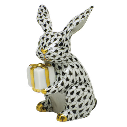 Herend Porcelain Shaded Black Celebration Bunny 2.25L X 2.25W X 3H