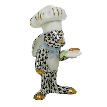 Herend Porcelain Shaded Black Chef Bunny 1.75L X 3.25H