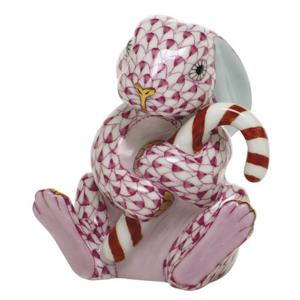 Herend Porcelain Shaded Raspberry Pink Candy Cane Bunny 2.5L X 2.75H