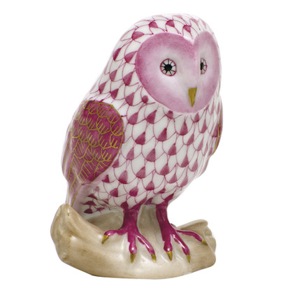 Herend Porcelain Shaded Raspberry Pink Barn Owl 2.25L X 2.5H