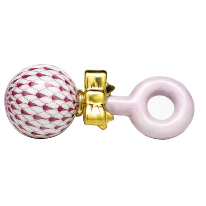 Herend Porcelain Shaded Raspberry Pink Baby Rattle 4L X 1.25H
