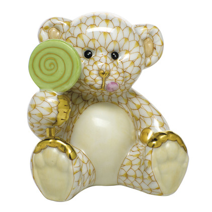 Herend Porcelain Shaded Butterscotch Sweet Tooth Teddy 2.5L X 2.75H