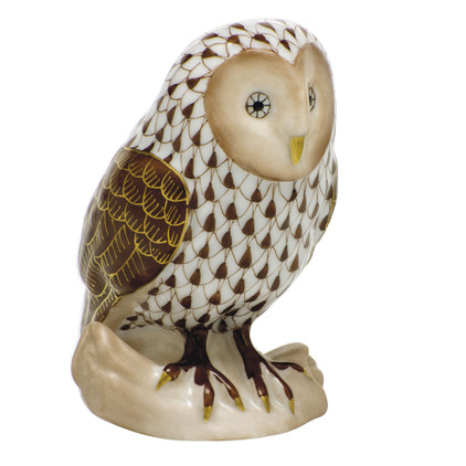 Herend Porcelain Shaded Chocolate Barn Owl 2.25L X 2.5H