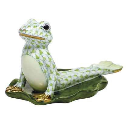 Herend Porcelain Shaded Key-Lime-Green Yoga Frog In Cobra Pose 3.5L X 2.25H