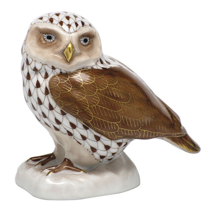 Herend Porcelain Shaded Chocolate Burrowing Owl 3.25L X 3.35H