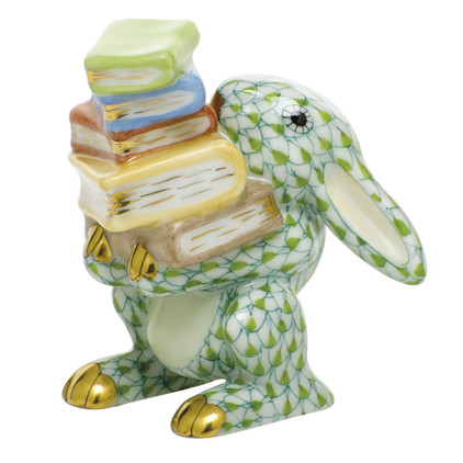 Herend Porcelain Shaded Key-Lime-Green Scholarly Bunny 2.25L X 2.25H