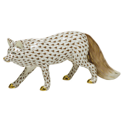 Herend Porcelain Shaded Chocolate Observant Fox 7.5L X 3H