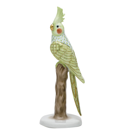 Herend Porcelain Shaded Key-Lime-Green Cockatiel 3L X 7.5H