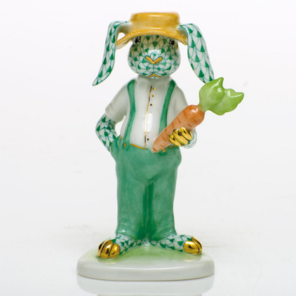 Herend Porcelain Shaded Green Farmer Bunny 1.75L X 3.75H