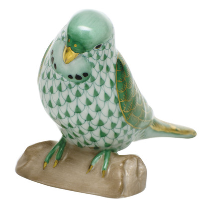 Herend Porcelain Shaded Green Parakeet 4L X 2.75H