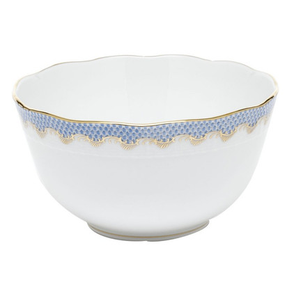 Herend White With Blue Border Round Bowl (3.5 Pt) 7.5 inch D