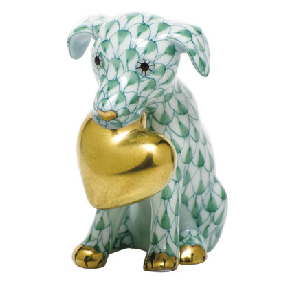Herend Porcelain Shaded Green Puppy Love 1.75L X 2H