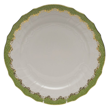 Herend White With Green Border Service Plate 11 inch D - Evergreen